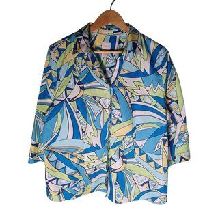 Chico's Button Up Top Womens 3 Artsy Colorful Geometric Resort Abstract Beachy